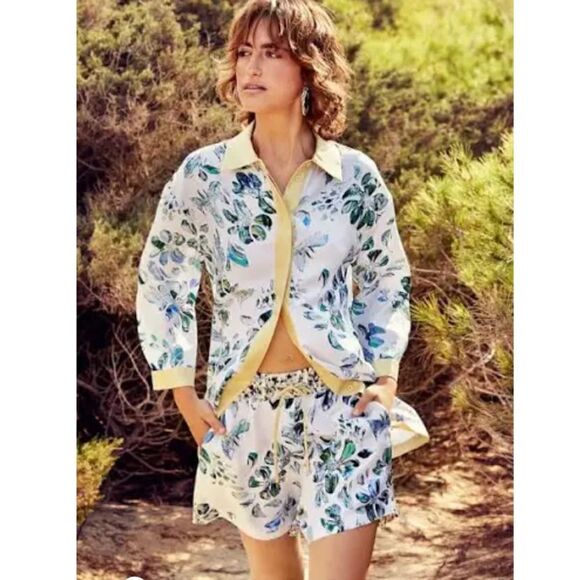 MUNTHE Uniga Floral Silk Blend Drawstring Shorts in Blue Size 8 NWT $265 - Picture 2 of 8